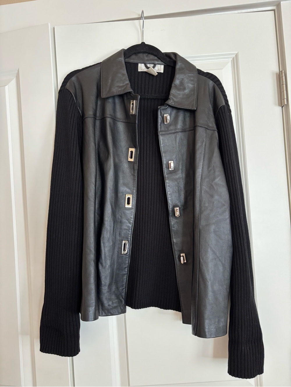 Vintage EUC Leather with Black Ribbed Knit Jacket and silver clasps